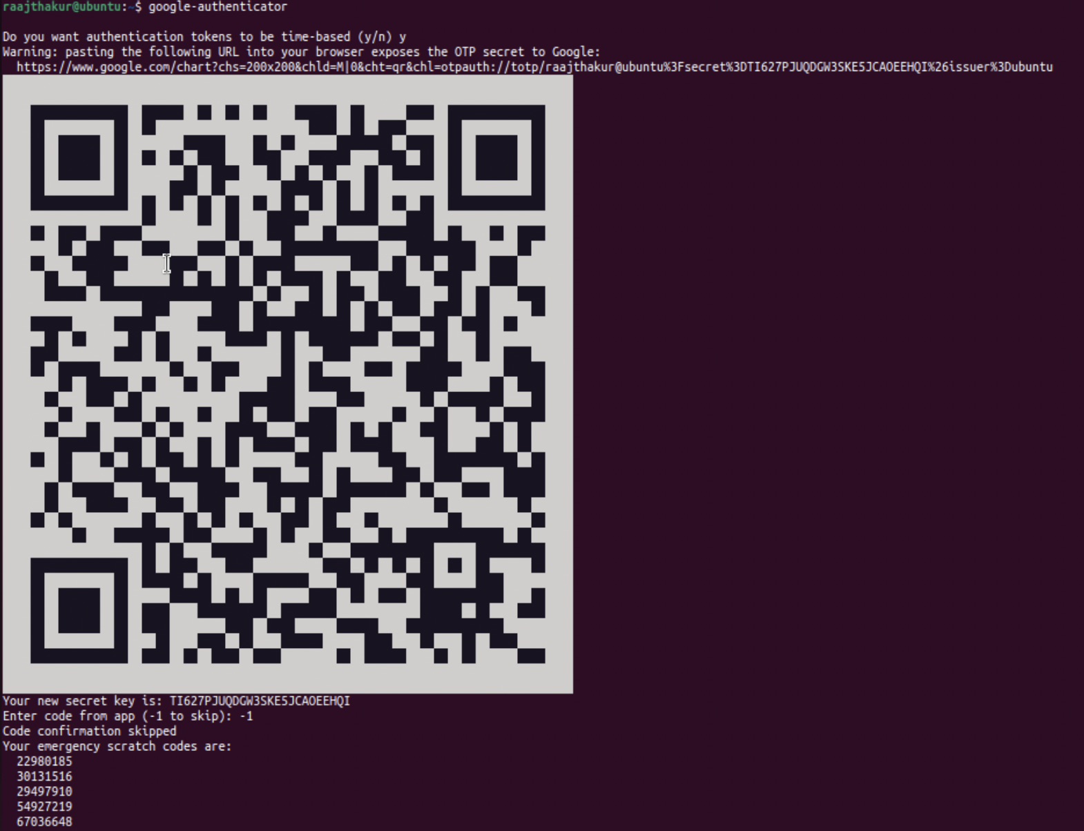 Output from Google Authenticator