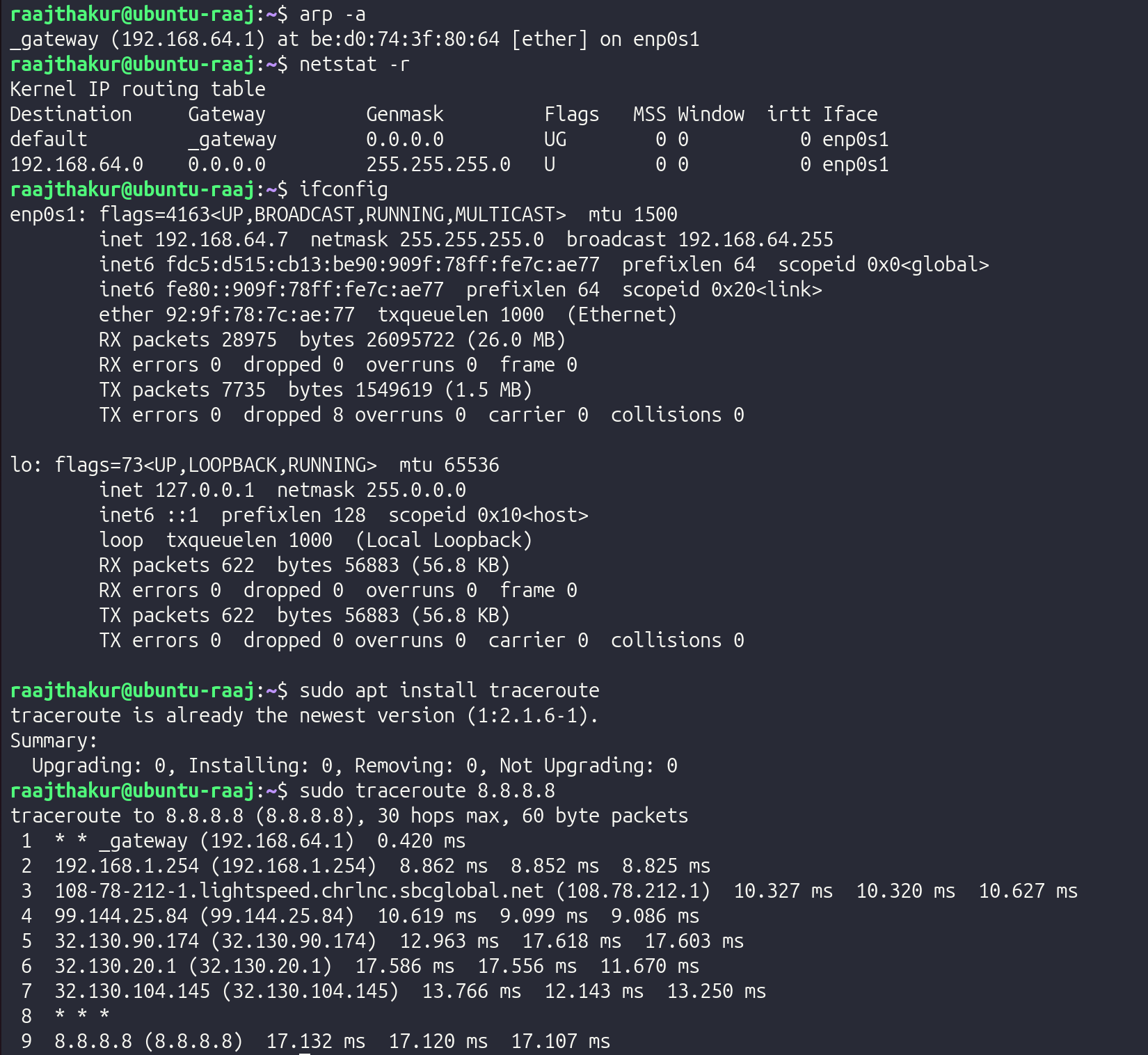 ARP, Netstat, Ifconfig, and Traceroute
