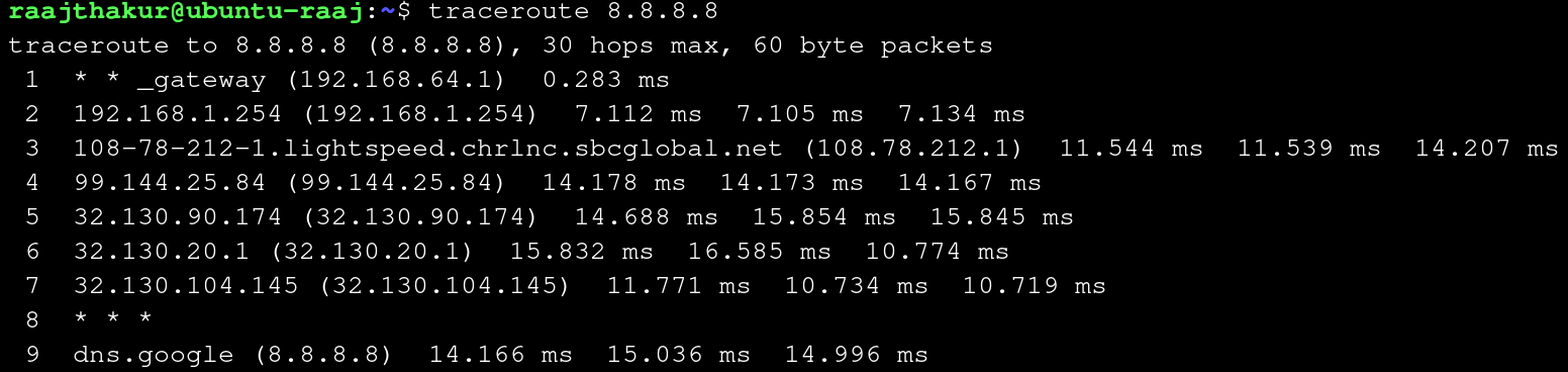 Traceroute 8.8.8.8