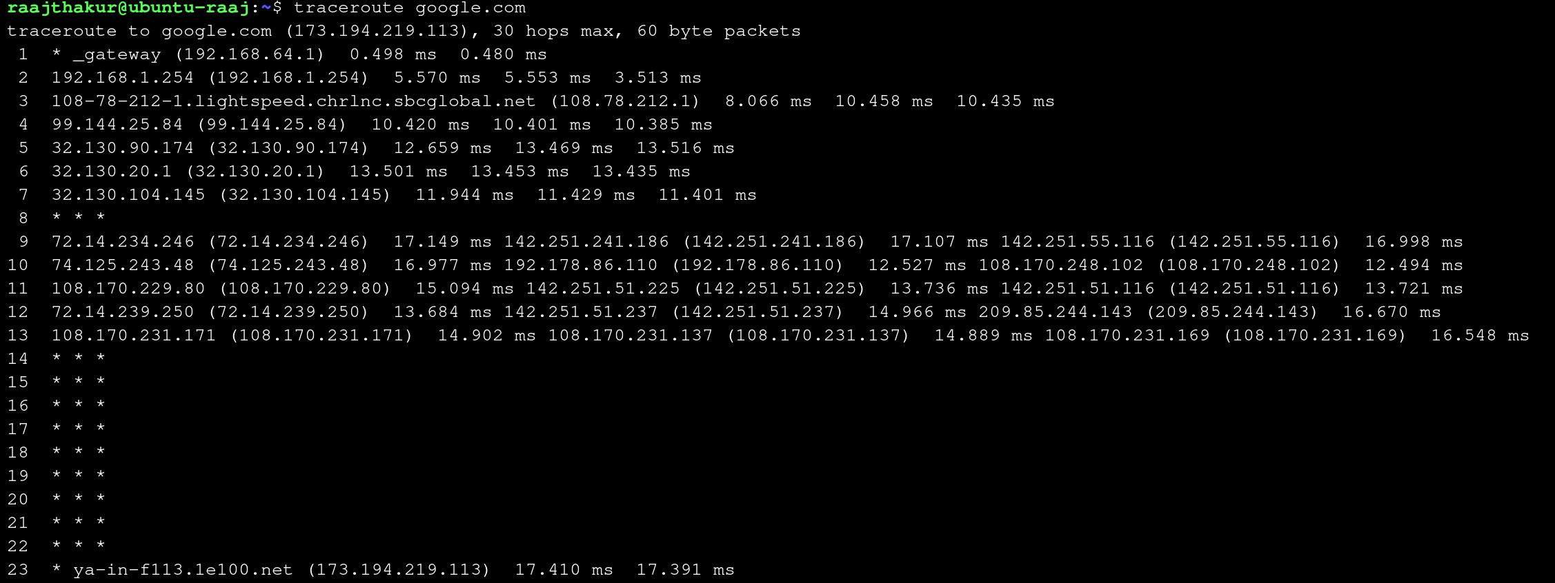 Traceroute google.com