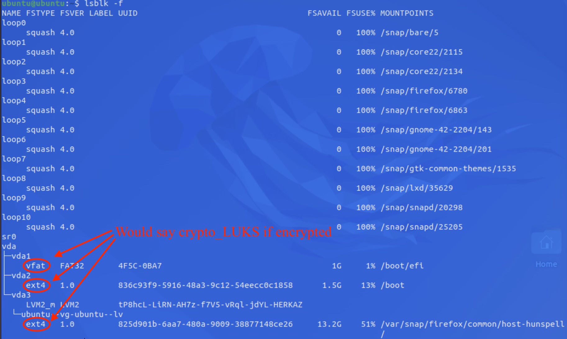 lsblk -f output