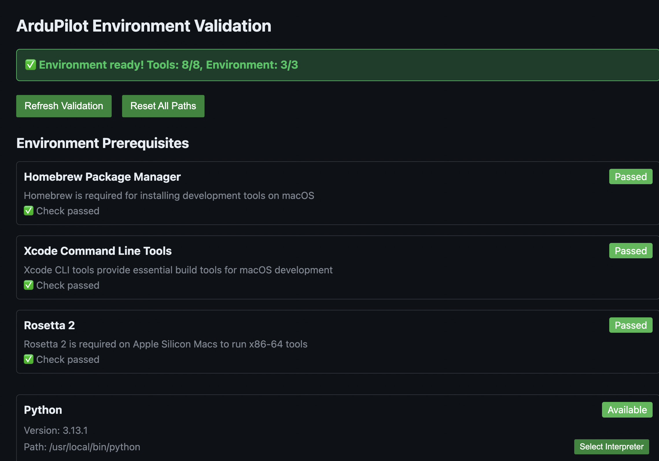 Ardupilot Environment Validation